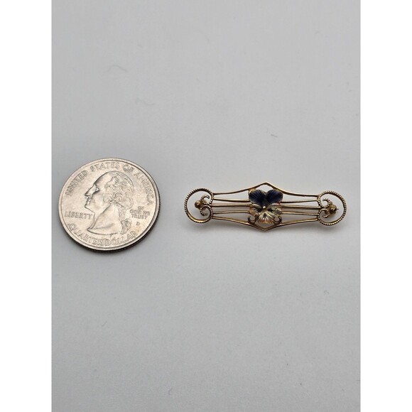 Antique Art Nouveau 10k Gold Enamel Pansy Brooch - Picture 4 of 7